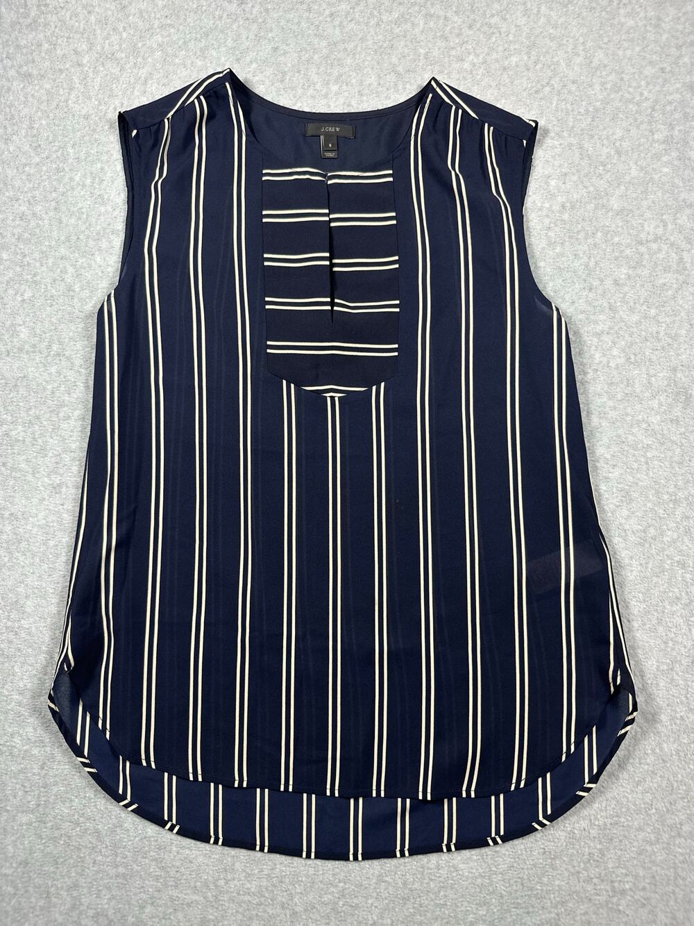 J.Crew Tank Top Women's Size 8 Navy and Tan Striped Drapey Keyhole Lightweight